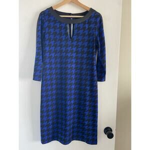 Women's Tiana B Shirt Dress Size Small Blue and Black Houndstooth 3/4 Sleeves